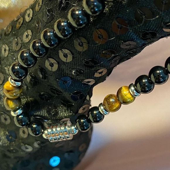 NWT GREAT FOR MEN UNISEX BECK TIGER EYE NECKLACE DESIGNER INSPIRED BLACK SILVER - Picture 5 of 12